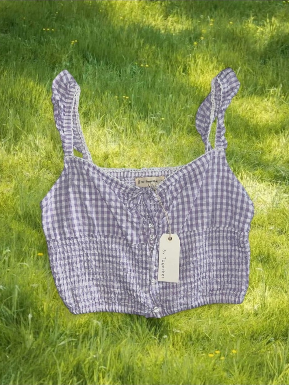By Together Lavender Gingham Smocked Crop Tank